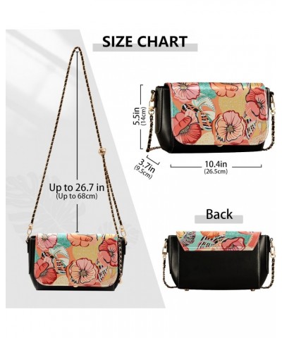 Women's Crossbody Handbags Leather Shoulder Bags Wallet Black Flap (Creative Floral) Print Adjustable Chain Straps Satchel Ba...