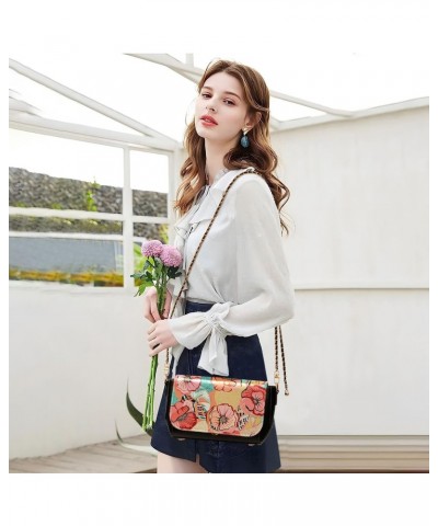 Women's Crossbody Handbags Leather Shoulder Bags Wallet Black Flap (Creative Floral) Print Adjustable Chain Straps Satchel Ba...