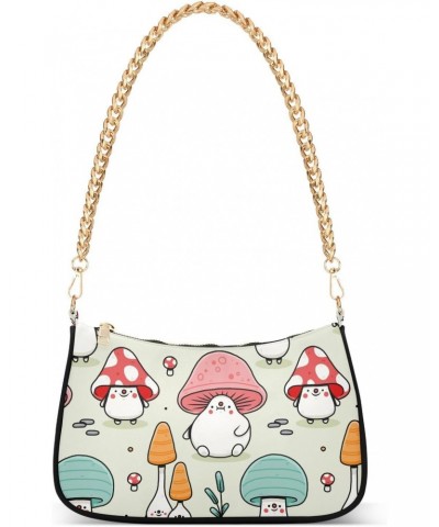 Mushroom Cartoon Women Shoulder Bag Clutch Chain Purse Handbags with Zipper Pocket Tote Bag for Vacation Trip $17.69 Totes