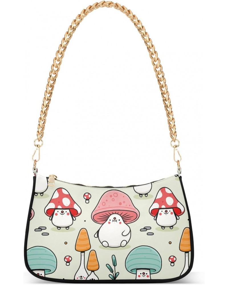 Mushroom Cartoon Women Shoulder Bag Clutch Chain Purse Handbags with Zipper Pocket Tote Bag for Vacation Trip $17.69 Totes