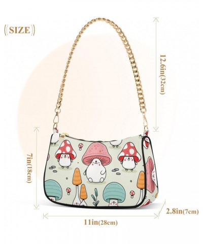 Mushroom Cartoon Women Shoulder Bag Clutch Chain Purse Handbags with Zipper Pocket Tote Bag for Vacation Trip $17.69 Totes