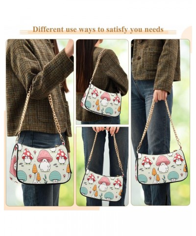 Mushroom Cartoon Women Shoulder Bag Clutch Chain Purse Handbags with Zipper Pocket Tote Bag for Vacation Trip $17.69 Totes