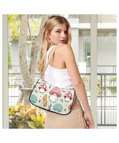 Mushroom Cartoon Women Shoulder Bag Clutch Chain Purse Handbags with Zipper Pocket Tote Bag for Vacation Trip $17.69 Totes