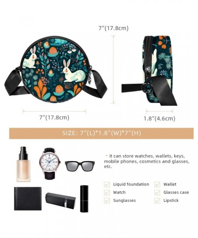 Round Crossbody Wallet, Circle Crossbody Purse Handbag, cartoon rabbit and flower leaf $10.66 Crossbody Bags