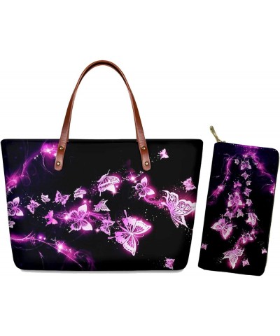 Handbag and Wallet Set Magic African American Woman Shoulder Bag Top Handle Bag Tote Purse for Women Butterfly Purple $22.05 ...