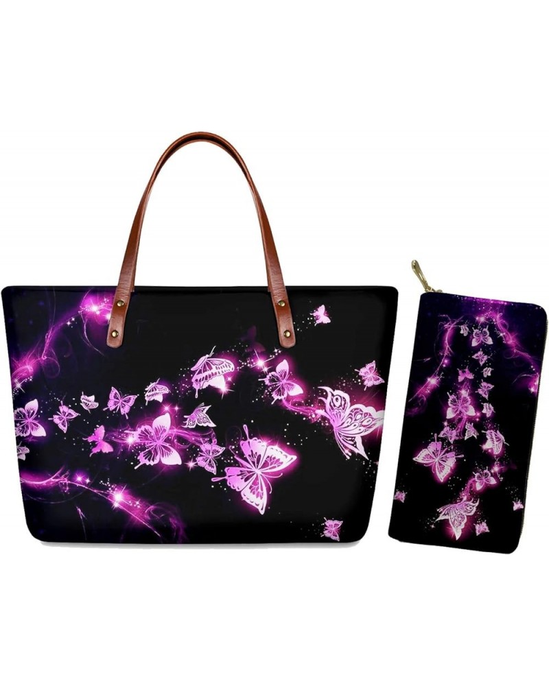 Handbag and Wallet Set Magic African American Woman Shoulder Bag Top Handle Bag Tote Purse for Women Butterfly Purple $22.05 ...