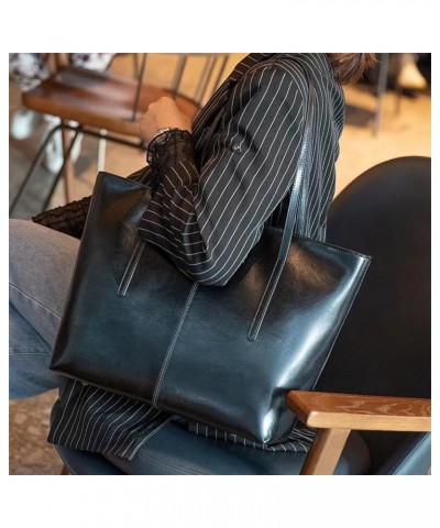 Genuine Leather Tote Bags for Women Women's Shoulder Purses Vintage Handbags Top Handle Work Bags for Women Black $36.02 Totes