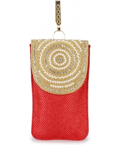 Pearl Clutch Silk Saree Clutch Mobile Pouch Waist Clip Ladies Purse Gift For Women & Girls (Red-001) $10.59 Clutches