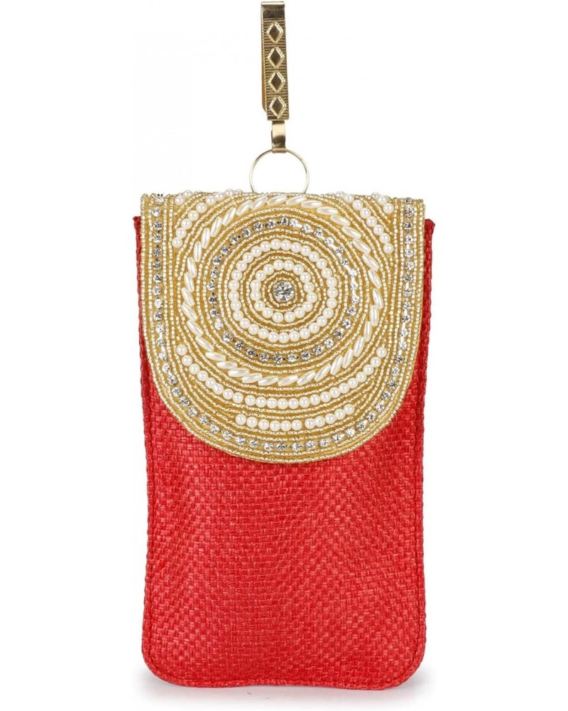 Pearl Clutch Silk Saree Clutch Mobile Pouch Waist Clip Ladies Purse Gift For Women & Girls (Red-001) $10.59 Clutches