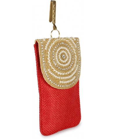 Pearl Clutch Silk Saree Clutch Mobile Pouch Waist Clip Ladies Purse Gift For Women & Girls (Red-001) $10.59 Clutches