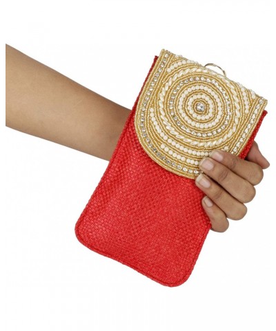 Pearl Clutch Silk Saree Clutch Mobile Pouch Waist Clip Ladies Purse Gift For Women & Girls (Red-001) $10.59 Clutches