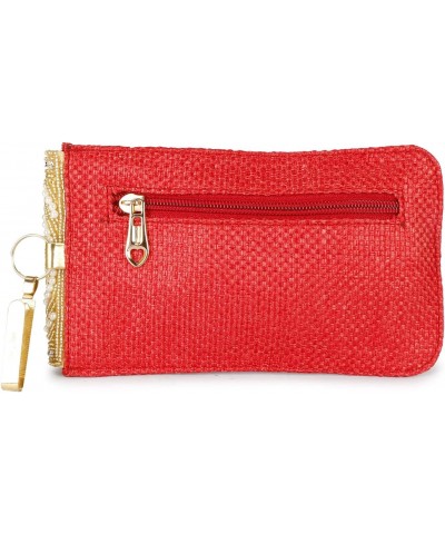 Pearl Clutch Silk Saree Clutch Mobile Pouch Waist Clip Ladies Purse Gift For Women & Girls (Red-001) $10.59 Clutches