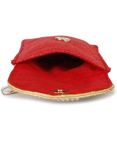 Pearl Clutch Silk Saree Clutch Mobile Pouch Waist Clip Ladies Purse Gift For Women & Girls (Red-001) $10.59 Clutches