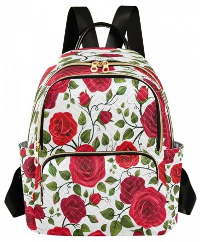 Vintage Red Rose Flowers Women Backpack Purse Ladies Fashion Shoulder Bag Daypack Travel Bag 10L Medium $15.40 Backpacks