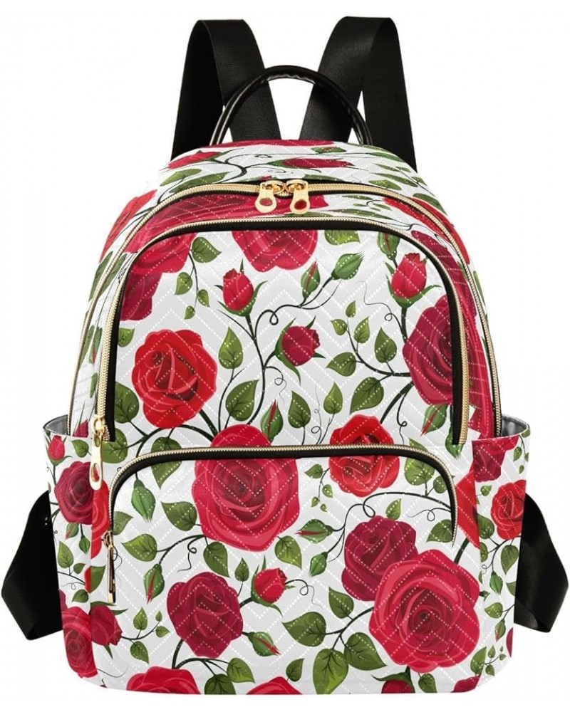 Vintage Red Rose Flowers Women Backpack Purse Ladies Fashion Shoulder Bag Daypack Travel Bag 10L Medium $15.40 Backpacks