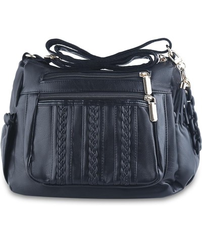 Crossbody Purse for Women Multi Pocket Pocketbooks Ladies Soft PU Leather Shoulder Bag Top Handle Satchel with Tassel Black $...