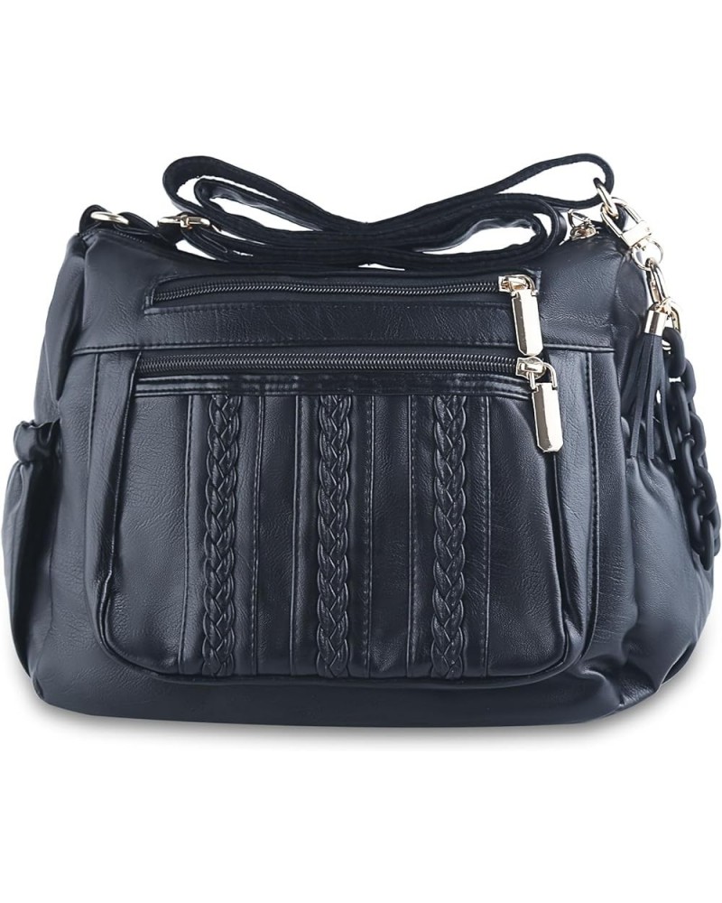 Crossbody Purse for Women Multi Pocket Pocketbooks Ladies Soft PU Leather Shoulder Bag Top Handle Satchel with Tassel Black $...