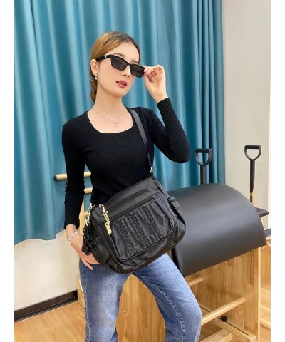 Crossbody Purse for Women Multi Pocket Pocketbooks Ladies Soft PU Leather Shoulder Bag Top Handle Satchel with Tassel Black $...