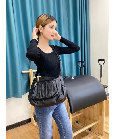 Crossbody Purse for Women Multi Pocket Pocketbooks Ladies Soft PU Leather Shoulder Bag Top Handle Satchel with Tassel Black $...