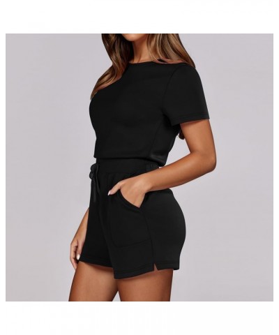 Jumper Pants Sport Sleeveless Solid Jumpsuit With 4 Pockets Womens Shorts Romper Black-2➤➤ Womens Rompers 2024 Summer $11.83 ...