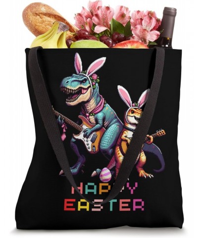 T-rex Happy Easter Eggs Retro Vintage Pixel Art Rock Guitar Tote Bag $11.02 Totes