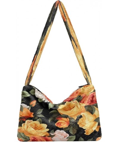 Tropical Leaves Women Shoulder Bag, Fall Shoulder Bags for Women, Womens Outdoor Bag Colorful Flower of Orange and Yellow Ros...