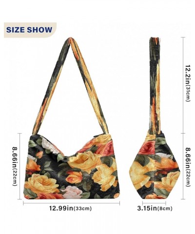 Tropical Leaves Women Shoulder Bag, Fall Shoulder Bags for Women, Womens Outdoor Bag Colorful Flower of Orange and Yellow Ros...