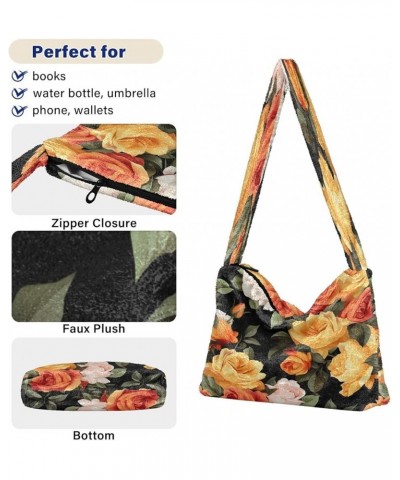 Tropical Leaves Women Shoulder Bag, Fall Shoulder Bags for Women, Womens Outdoor Bag Colorful Flower of Orange and Yellow Ros...