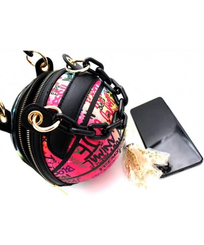 Multicolored Graffiti Print Round Ball Shape Unique Clutch Top-Handle Satchel Handbag Ball Shape W/ Plastic Chain (Samll) - D...