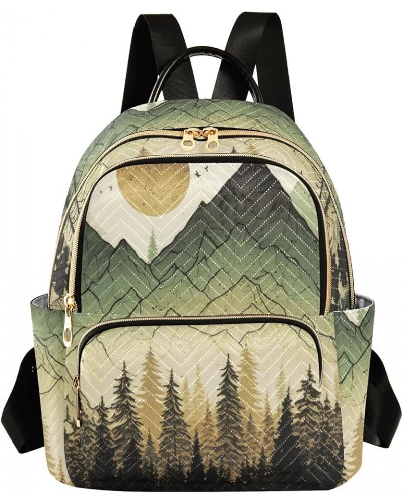 Small Fashion Backpack for Women Green Forest Mountain Print Ladies Travel Daypack Aesthetic Shoulder Bag 10.2×5.1×12.5 IN $1...