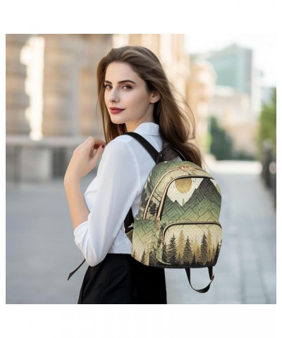 Small Fashion Backpack for Women Green Forest Mountain Print Ladies Travel Daypack Aesthetic Shoulder Bag 10.2×5.1×12.5 IN $1...