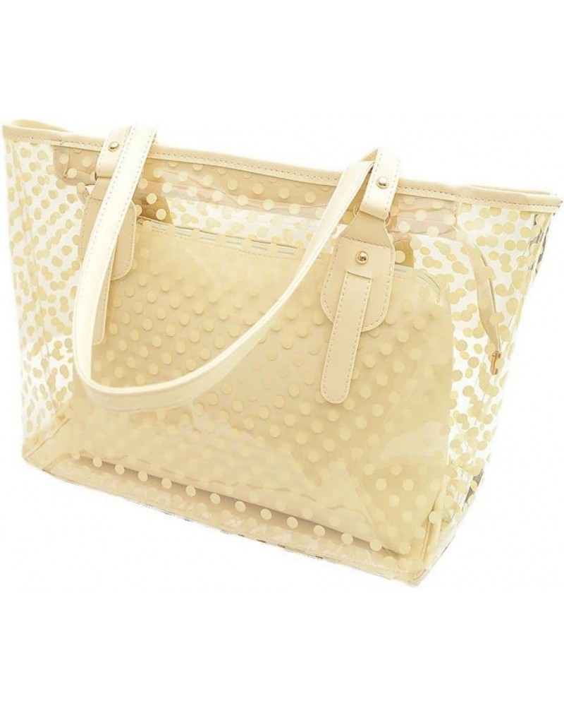 Large Candy Polka Color Clear Shoulder Bag 2 IN 1 Beach Totes Transparent Handbags With Interior Pocket For Women S6-offwhite...