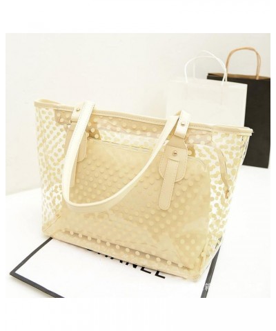 Large Candy Polka Color Clear Shoulder Bag 2 IN 1 Beach Totes Transparent Handbags With Interior Pocket For Women S6-offwhite...