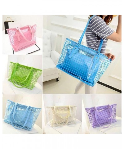 Large Candy Polka Color Clear Shoulder Bag 2 IN 1 Beach Totes Transparent Handbags With Interior Pocket For Women S6-offwhite...