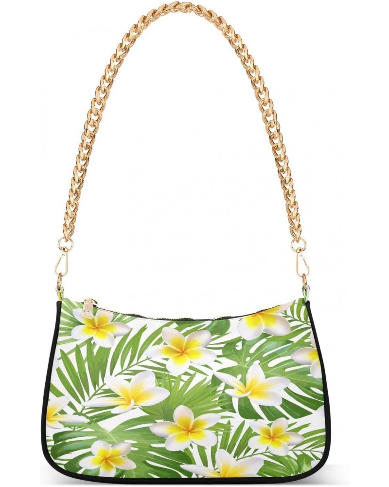 Tropical Leaves Flowers Shoulder Bag for Women Shoulder Handbags with Zipper Closure Mini Shoulder Purse Crossbody Bags for W...