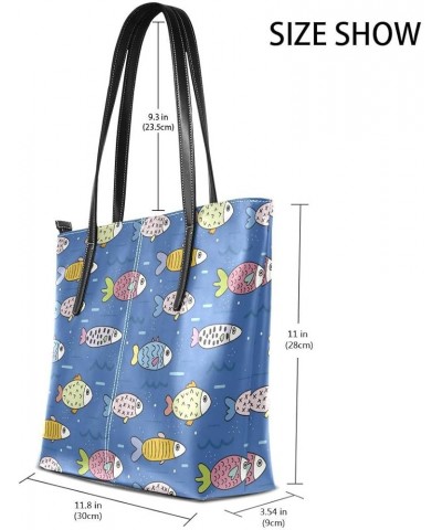 Handbags for Women Tote Bags with 11.08"(L) x 3.54"(W) x 11.02"(W) - Kitty Ball Fish Blue $18.48 Totes