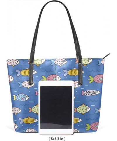 Handbags for Women Tote Bags with 11.08"(L) x 3.54"(W) x 11.02"(W) - Kitty Ball Fish Blue $18.48 Totes