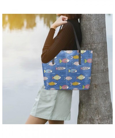 Handbags for Women Tote Bags with 11.08"(L) x 3.54"(W) x 11.02"(W) - Kitty Ball Fish Blue $18.48 Totes