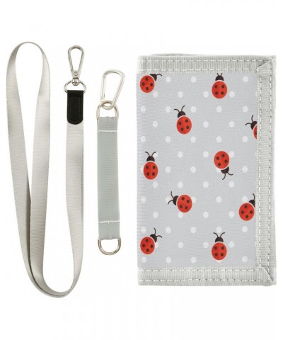 Ladybug Pink Animals Trifold Wallet Fabric Wallet Small Nylon Wallet Card Wallet with Lanyard $9.00 Wallets