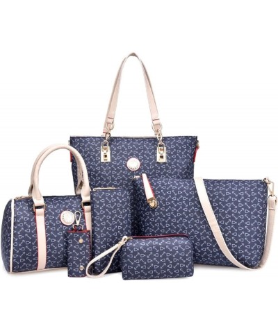 Women Handbag Set 6 Pcs PU Leather Tote Purse Multi-purpose Classic Shoulder Bag Top Handle Bag Satchel(Coffee) Dark Blue $47...