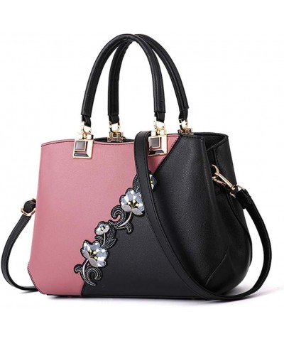 Purses and Handbags for Women Embroidery Top Handle Satchel Fashion Ladies Shoulder Bag Tote Purse Messenger Bags Pink+black ...