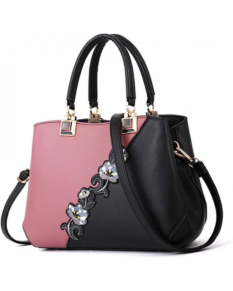 Purses and Handbags for Women Embroidery Top Handle Satchel Fashion Ladies Shoulder Bag Tote Purse Messenger Bags Pink+black ...