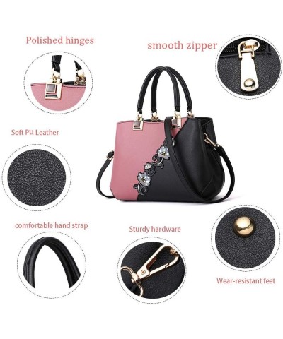 Purses and Handbags for Women Embroidery Top Handle Satchel Fashion Ladies Shoulder Bag Tote Purse Messenger Bags Pink+black ...