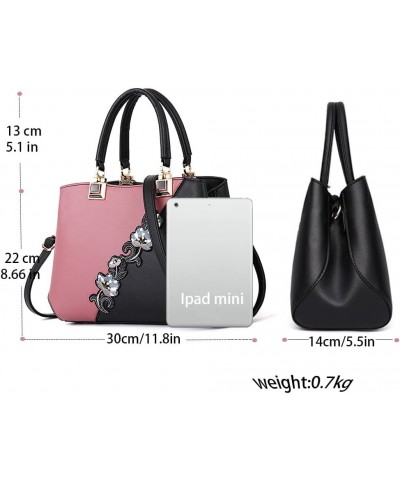 Purses and Handbags for Women Embroidery Top Handle Satchel Fashion Ladies Shoulder Bag Tote Purse Messenger Bags Pink+black ...