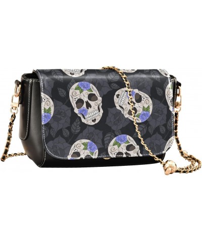 Rose and Skull Stylish Leather Clamshell Crossbody Handbag with Detachable Adjustable shoulder strap $21.99 Crossbody Bags