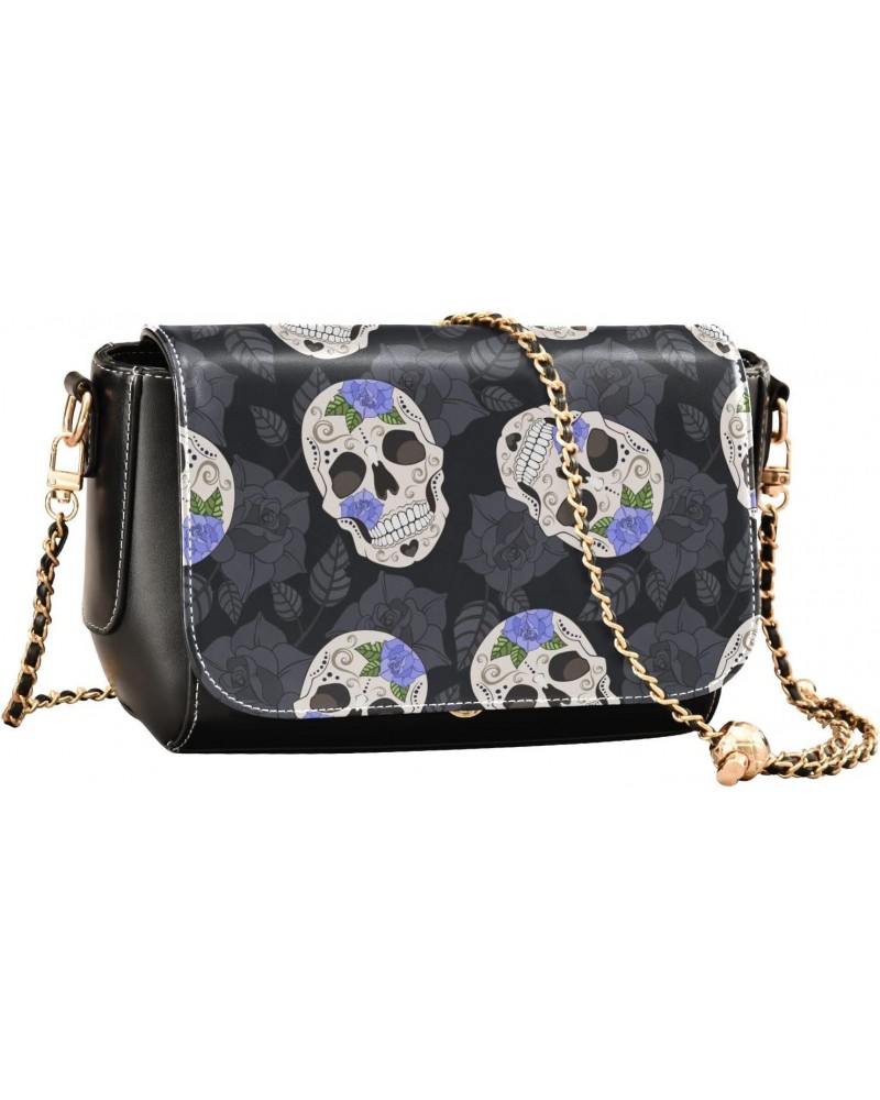 Rose and Skull Stylish Leather Clamshell Crossbody Handbag with Detachable Adjustable shoulder strap $21.99 Crossbody Bags