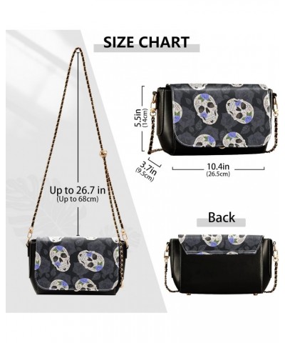 Rose and Skull Stylish Leather Clamshell Crossbody Handbag with Detachable Adjustable shoulder strap $21.99 Crossbody Bags