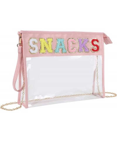 Monogram Clear Stadium Purse Bag Chenille Letter Travel Patch Pouch Snack Makeup Wristlet Cross Body Snacks-pink $8.50 Wristlets