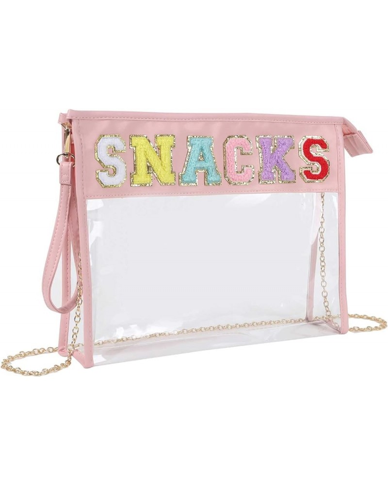 Monogram Clear Stadium Purse Bag Chenille Letter Travel Patch Pouch Snack Makeup Wristlet Cross Body Snacks-pink $8.50 Wristlets