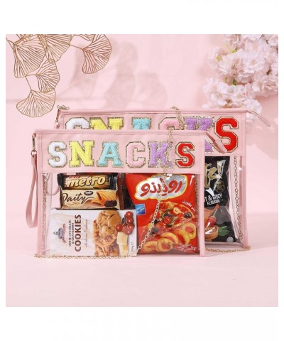 Monogram Clear Stadium Purse Bag Chenille Letter Travel Patch Pouch Snack Makeup Wristlet Cross Body Snacks-pink $8.50 Wristlets